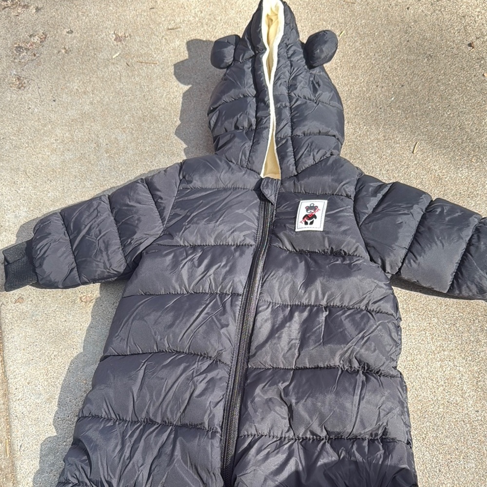 Black Baby Puffer Bunting with Hood and Ears